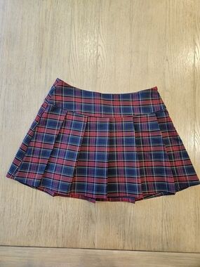 MNG Navy And Red Collegiete Plaid Pleated Mini Skirt Sz.L NWOT